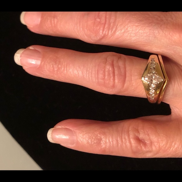 14K Gold Diamond Wedding Band Set, Marquise & Rounds - Picture 13 of 16